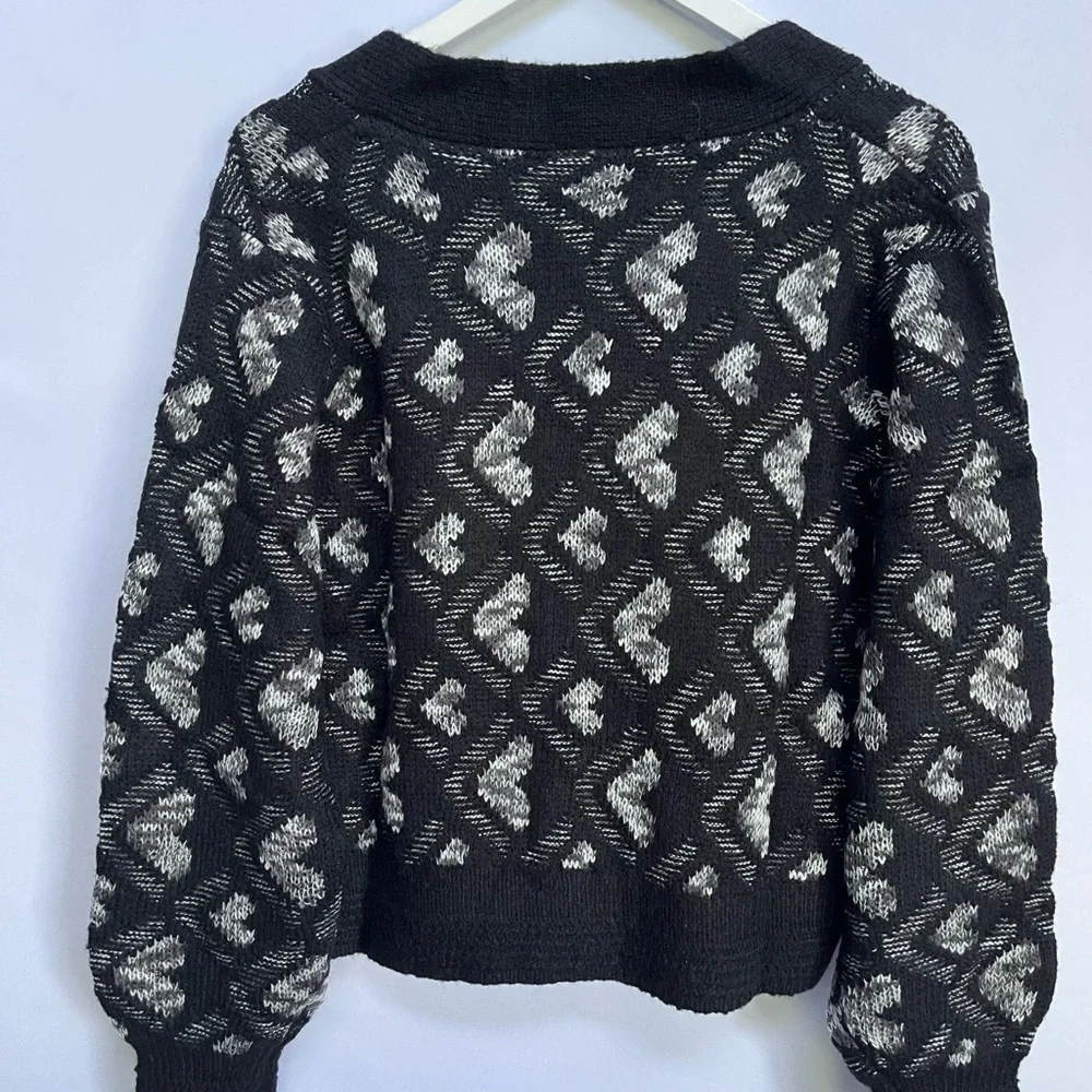 NWT Anthropologie Lili Sidonio x Molly  Hearts  Black/ White Cardigan, L